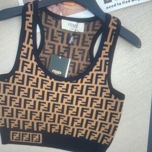 Fendi Brown And Black Crop sleeves Top